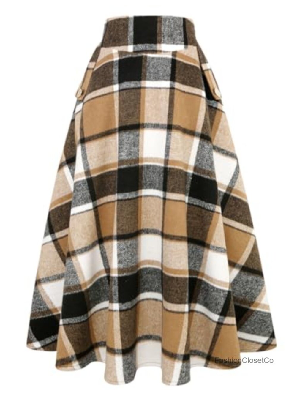 High Waisted Plaid A-Line Maxi Skirt Wool Blend Pleated